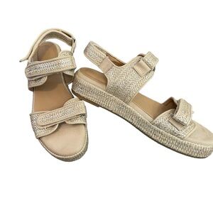 Kelly & Katie Woven Platform Sandals Beige Velcro 9M
